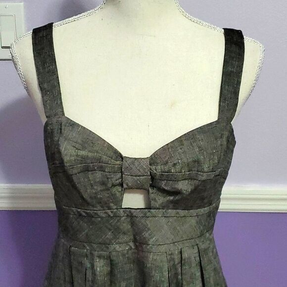 Trina Turk Trellis Lucia Dark Gray Linen Blend Cutout Waist Event Mini Dress - Picture 2 of 11